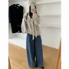 Suéter de Rayas Contrastantes Estilo Perezoso Conjunto de Dos Piezas Suéter Grueso y Cálido de Punto con Diseño de Chal