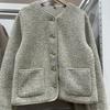 Estilo Japonês 2025 Outono e Inverno Novo Cardigã de Lã Faux Shearling Gola Redonda Manga Longa Jaqueta Curta Feminina 472938