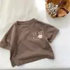 Ropa de Verano para Niños, Camisetas de Manga Corta para Niños y Niñas, Tops de Algodón Puro con Cuello Redondo, Ropa de Verano Linda con Estampado de Conejo Estilo Coreano