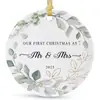 Colgante Redondo de Madera Nuevo para Navidad Transfronterizo con Fotos 2025 Decoraciones Colgantes para Árbol de Navidad de Recién Casados
