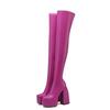 Botas Femininas Bico Quadrado Impermeáveis Plataforma Salto Bloco Zíper Lateral Femininas Acima do Joelho Elásticas Longas Tamanho Grande 43