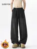 Calça Casual de Algodão Puro Lavado com Cordão na Cintura, Design de Nicho, Caimento Fluido, Outono Inverno, Com Pelúcia Quente, Versátil, Calça de Moletom Masculina