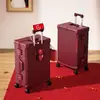 Maleta roja de 26 pulgadas de gran capacidad caja de dote para bodas de mujer engrosada y duradera caja de contraseña de viaje de mano de 20 pulgadas