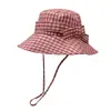 Nuevo Sombrero de Cubo a Cuadros con Lazo Elegante para Mujer, Temporada de Primavera y Verano, Ala Ancha, Sombrero Delgado para Proteger del Sol para Salidas, Protección Solar