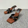 Pantuflas de Tacón Alto, Zapatos de Tacón Alto Cuadrados Abiertos a la Moda, Nuevas Sandalias Cruzadas de Estilo Veraniego, Zapatos de Tacón de Aguja Simples para Mujer