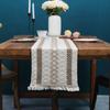 Camino de mesa de algodón y lino americano con borlas tejidas en dos colores, costura de material natural, mantel, cubierta decorativa para vacaciones, toalla, suministro directo de fábrica