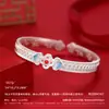 Pulseira Tradicional de Prata Estilo Palácio para Mulheres, Prata Pura 9999, Pulseira de Prata Esmaltada com Moeda Estilo Chinês Presente