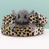 Cinturón de Pedrería Cinturón Estampado de Leopardo Moda Callejera Vaquero Occidental Niños Niñas Cinturón con Tachuelas Diseño Vaquero