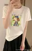 Camiseta de Algodón Acanalado para Mujer, Estampado Directo Digital, Mangas Enrolladas, Top de Manga Corta Ajustado, Segunda Remesa de Verano, Directo de la Fábrica Fuente