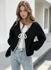 2026 Nuevo Cárdigan de Punto con Cuello en V y Corbata Estilo Europeo y Americano para Mujer, Suéter Abrigo Holgado de Manga Larga, Top Casual de Color Sólido