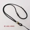 Corrente de Amuleto Budista Tailandês Aço Titânio Fivela de Mola de Liberação Rápida Corda de Pingente Thangka Corda de Couro Encerado Padrão Dragão Ascendente de Buda Dourado de Jade Pendurado