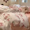 Conjunto de cama minimalista estilo Nantong de quatro peças, adequado para todas as estações, feito de algodão com estampa reativa