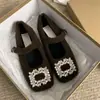 Sapatos Mary Jane Elegantes Femininos, Sapatos de Veludo Estilo Francês de Noite com Strass e Pelo, Sapatos Externos de Inverno Femininos