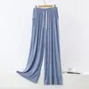 Calça Casual Larga de Cintura Elástica com Cordão Bolsos Manga Longa Leve Primavera Verão Tamanho Grande Calça de Casa Nova para Mulheres