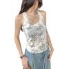 Chaleco Retro Estilo Americano con Estampado de Mariposas Pura Pasión Estilo Spice Girl Prenda Exterior Superior con Almohadilla en el Pecho Cubriendo Paramilis Anti-Brillo Espalda Hermosa
