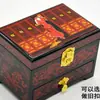 Caja de joyería de laca de Pingyao, caja de regalo de boda retro de madera, caja de maquillaje de novia, artesanía roja del patrimonio cultural inmaterial chino.