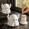 Lindo Porta Palillos con Forma de Fantasma para Sala de Estar y Mesa de Comedor del Hogar, Caja para Bastoncillos de Algodón, Frasco para Guardar Hilo Dental, Decoración de Escritorio