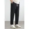 Promoção calça casual masculina de seda gelada, perna reta solta, textura, cintura elástica, slim, respirável, longa, verão, novo