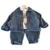 Traje de primavera para niño 2025 Nuevo Chaqueta de mezclilla holgada para niños Conjunto de moda de dos piezas de mezclilla retro para niña