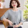 [100% Lyocell] Suéter de punto de otoño para madres, conjunto base elegante y versátil para mujeres de mediana edad y mayores
