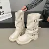 Botas Retro de Pierna Ancha Botas Largas Mujer 2026 Primavera Otoño Nuevas Botas de Caña Alta Plisadas Holgadas Estilo Chica Caliente Británico Botas de Montar