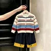 Ropa Infantil Estilo Coreano 2026 Otoño/Invierno Nuevas Llegadas Niños y Niñas Cardigan de Punto Rayado Bordado de Mickey Pantalones Largos de Pierna Ancha con Dobladillo