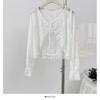 Dulce Blusa de Encaje con Cordones y Manga Acampanada para Mujer, Verano Chica Picante con Volantes Chal Corto Protector Solar