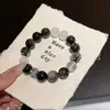 Pulseira de Obsidiana Prateada Natural, Estilo Coração Pixiu de Obsidiana Sutra do Coração, Estilo Casal Unissex, Pulseira de Contas Redondas de Obsidiana Prateada