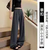 Pantalones de traje negros para mujer, estilo fino de verano, nuevo modelo 2026, talla grande, fluidos, casuales, seda de hielo, pantalones rectos estrechos de pierna ancha