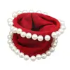 Anillo para el cabello ensanchado de terciopelo vintage con perlas, cuerda elástica alta para el cabello, accesorio para la cabeza con cabeza de bola de cola de durazno elegante de alta calidad para mujer