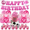 Decoração de Festa de Aniversário Tema Cowboy Disco Menina Rosa Banner Bandeira Balão Conjunto