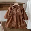 Vestido Jacquard Bordado con Flores de Manga Media Estilo Coreano Primavera y Otoño para Niñas Pequeñas y Medianas Vestido Retro Moderno