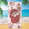 Toalha de banho de secagem rápida infantil de grandes dimensões Giz de cera Pequena nova toalha de praia Microfibra Velo de dupla face Toalha de praia com impressão digital