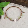 Pulsera de Cuerda Trenzada de Cerámica Fresca Estilo Viajero de Jingdezhen, Pulsera de Trébol de Cuatro Hojas, Joyería Artística Hecha a Mano, Venta al por Mayor para Atracciones Turísticas
