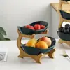 Criativa Bandeja de Frutas Verde Peacock Estilo Nórdico, Camada Dupla, Três Camadas, Bandeja de Frutas Secas, Suporte de Madeira de Bambu, Prato Doméstico, Prato de Sushi, Venda Direta do Fabricante