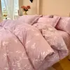 Juego de ropa de cama de cuatro piezas de grado A, seguro para bebés, estilo minimalista, algodón puro, incluye una sábana y una funda de edredón de algodón lavado, adecuado para dormitorios; conjunto de tres piezas de algodón puro