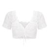 Top de Renda Sexy Estilo Hottie Europeu e Americano Ultra-Curto com Decote V Transparente Camisa Francesa Nova de Renda com Cadarço e Manga Curta