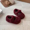 Zapatos Peludos Estilo Coreano para Niños Modelo Nuevo Otoño e Invierno 2025 Zapatos de Felpa Retro para Exteriores para Niñas Zapatos Birkenstock con Forro de Polar Color Camel