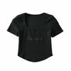 Moda Europeia e Americana Retrô Gola Quadrada Bordado de Letras Osso da Clavícula Exposto Manga Curta Camiseta Cor Sólida Justa Cintura Alta Cropped