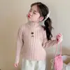 2026 Nuevo Estilo Coreano Suéter para Niñas con Forro Polar de Flores Pequeñas Invierno Nuevo Ropa Base de Cuello Alto para Bebés y Niños Ropa Infantil de Moda