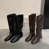 Botas de Caballero Retro Adelgazantes para Mujer Nuevas de Punta Cuadrada Marrones Largas Hasta la Rodilla Versátiles de Nicho Botas Altas