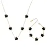 Set de collar de trébol de cinco hojas, collar de acero inoxidable de titanio, pulsera, pendientes, juego de joyería chapado en oro de 18 quilates