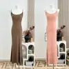 Vestido Largo Strapless de Color Sólido Versátil para Fiestas Annie, Vestido Bodycon Adelgazante y que Favorece la Figura en Rosa Naranja y Marrón Té
