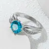 Anel Azul Marinho de Venda Quente da Aliexpress Transfronteiriça Joia de Cobre com Zircônia Joia Geométrica Criativa para Mão Feminina Joia de Casamento