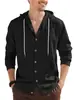 Camisa com capuz de linho masculina transfronteiriça Amazon Europeia e Americana nova cor sólida casual cardigã de manga longa jaqueta simples para homens