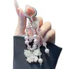 Colgante para Teléfono Estilo Coreano Mariposa de Goma Cadena de Perlas Llavero de Cristal de Nicho Creativo Colgante para Bolso Cadena para Teléfono