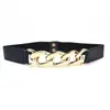 Cinturón de Cadena Metálica Decorativo Versátil para Mujer Cinturón de Cintura Ancho Punk Banda Elástica Extensible con Hebilla Metálica
