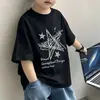 Camiseta de manga corta para niños de tamaño mediano estilo Hong Kong, verano, marca de moda, algodón puro, holgada, versátil para niño, camiseta de manga corta para niño, top para niño