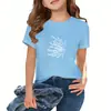 Moda Coreana Estilo Transfronteiriço Amazon para Crianças Maiores, Camiseta Infantil Estilosa de Algodão Puro de Manga Curta com Estampa de Letra e Gola Redonda Solta