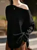 Suéter de malha estilo casual transfronteiriço europeu e americano, novo modelo outono e inverno, ombro a ombro, pulôver oversized, peça externa feminina de caimento solto